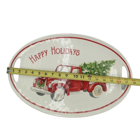 Mud Pie Platter Happy Holidays Red Truck With Christmas Tree Platter - Picture 9 of 11
